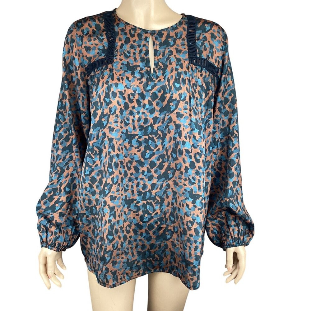 Soft Surroundings‎ Top Size Medium Gianna Copper Teal Animal Print Long Sleeve